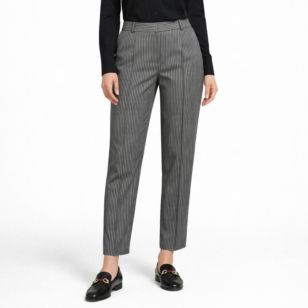 Norma Kamali Pleated Crop Pants Women's 8 Black Stripe Workwear Tailored Chic